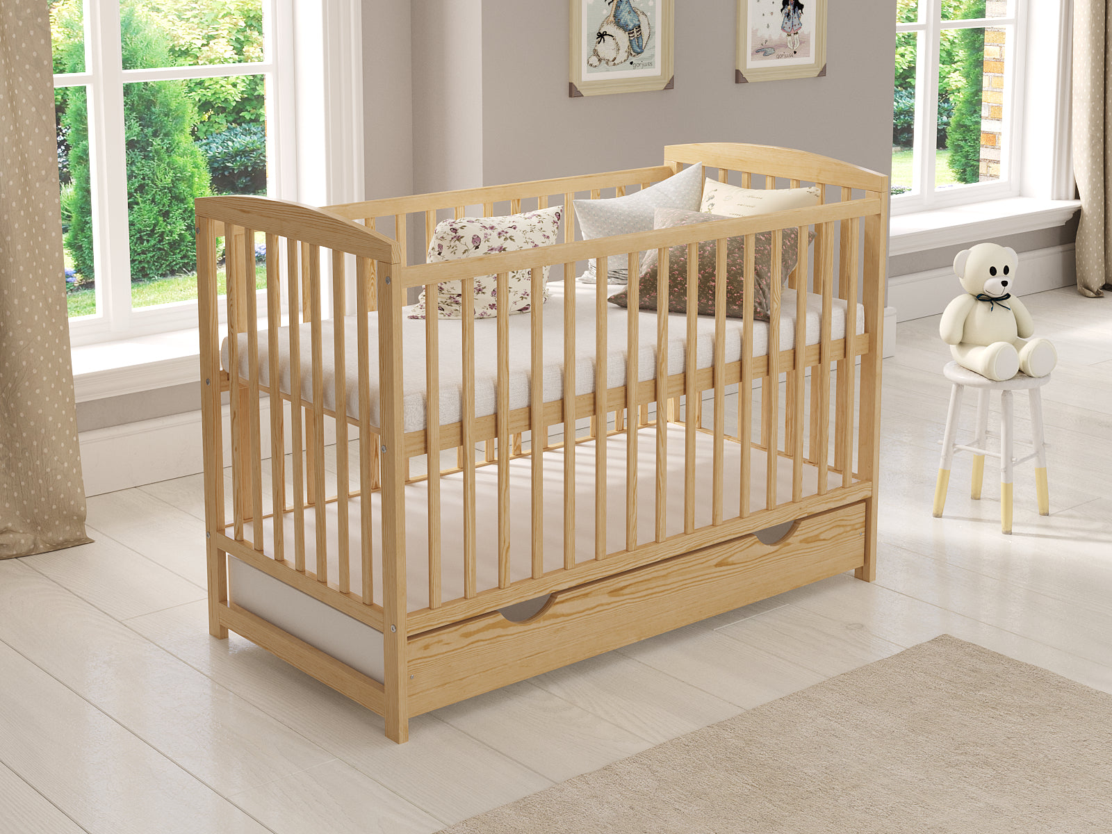 Jacob | Cot Bed 120x60cm with drawer & Aloe Vera mattress