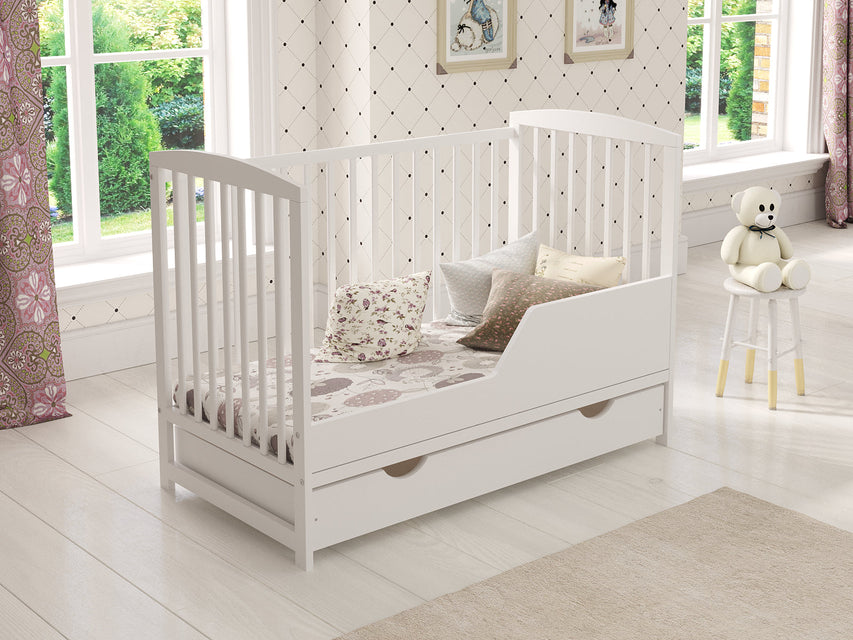 Jacob Cot Bed 120x60cm with drawer Aloe Vera mattress