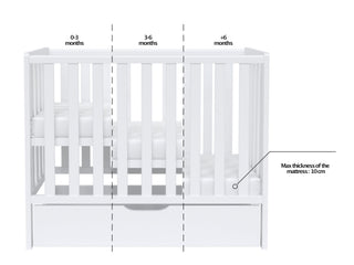 Paris | Space Saver Cot 100x50cm with drawer & Aloe Vera Quilted mattress