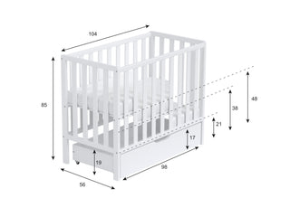Paris | Space Saver Cot 100x50cm with drawer & Aloe Vera Quilted mattress